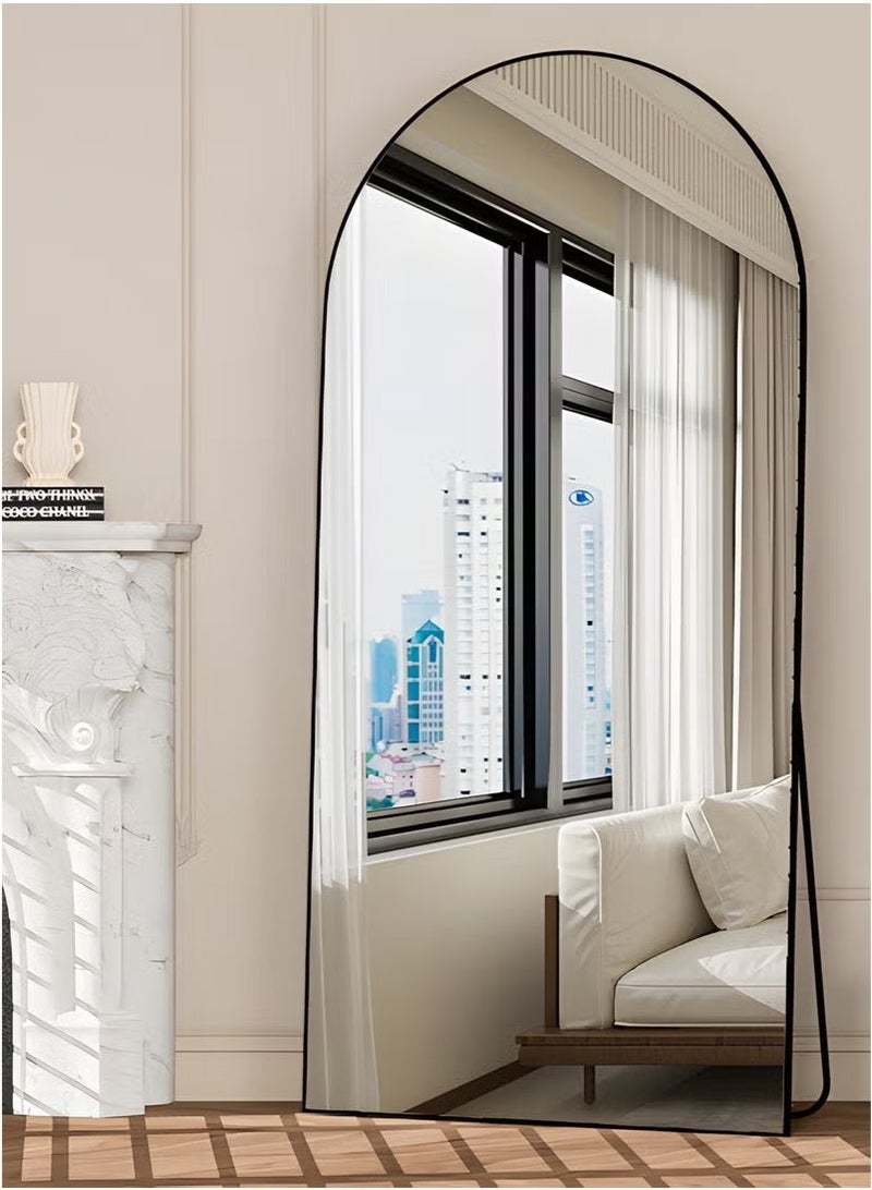 واي آند دي مرآة كاملة الطول 180 × 80 سم، مصنوعة من سبائك الألومنيوم المقوسة، كبيرة الحجم، مرآة ترتيب واردة على الجدار مع قاعدة، مثبتة في غرفة النوم، غرفة الاستحمام، غرفة المعيشة (أسود) - Image 1